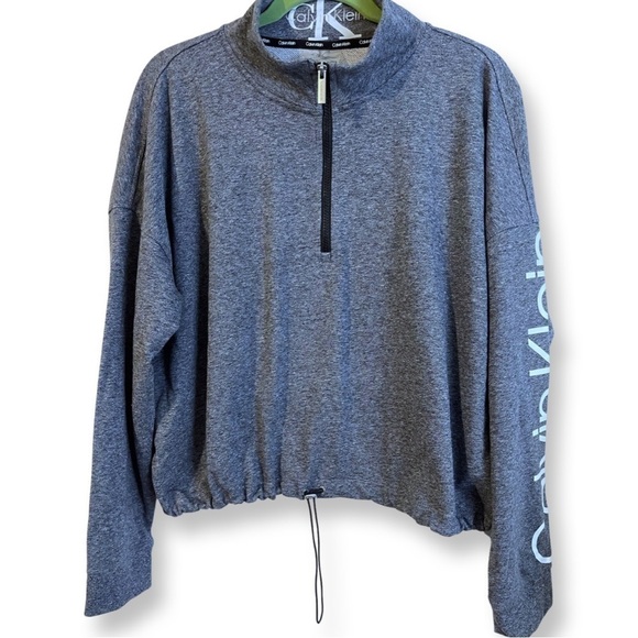 Calvin Klein Gray Crop Pullover Lightweight 1/4 Zip Top XXL - Picture 1 of 6